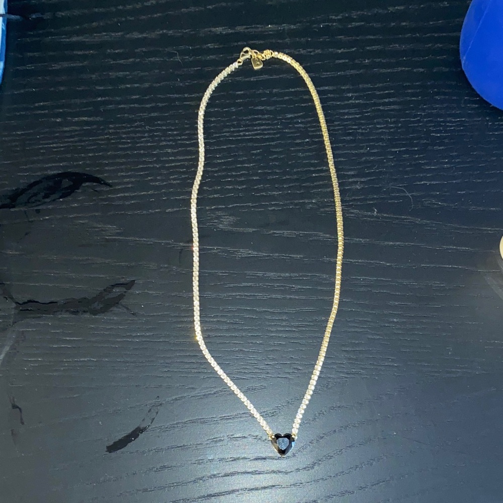 Necklace with Black Heart Pendant and Silver Stones